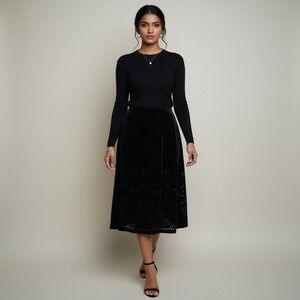 The Limited Silk Black Velvet Burnout Floral Midi Skirt Womens‎ 8 Luxe